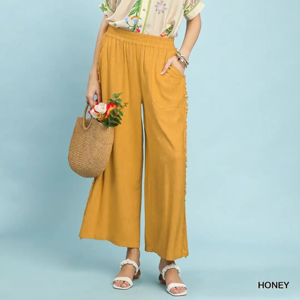 Umgee‎ Linen Frayed Side Pocket Wide Leg Pants